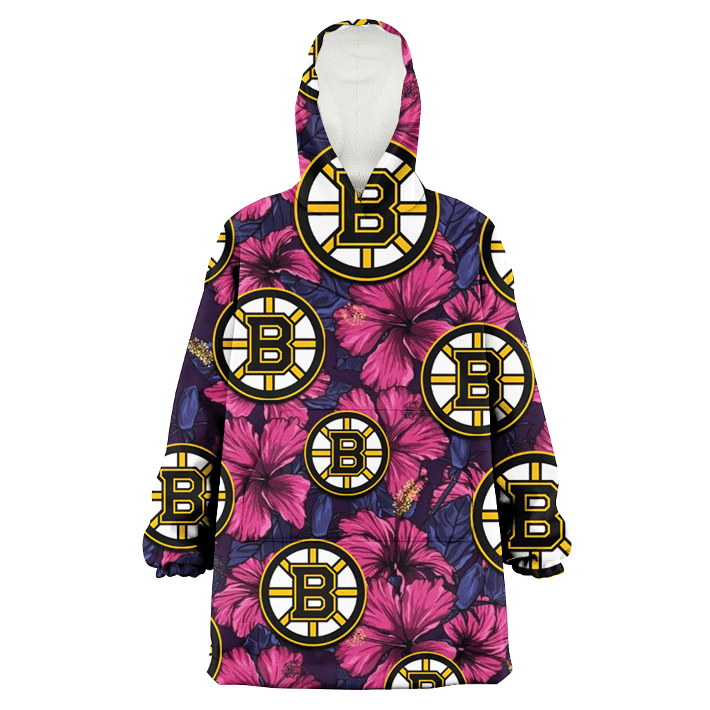 Boston Bruins Violet Red Blue Leaf Black Background 3D Printed Hoodie Blanket Snug Hoodie