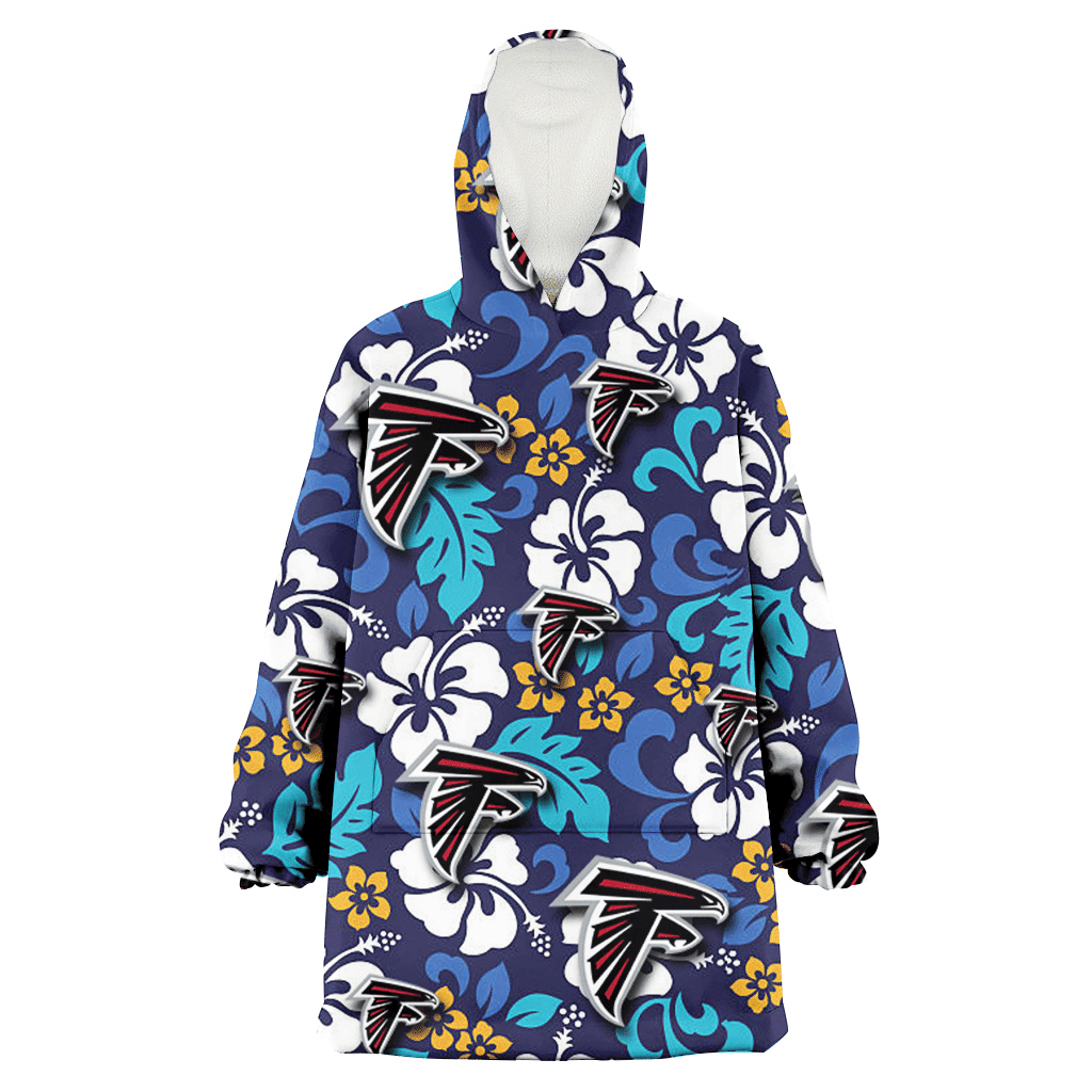 Atlanta Falcons White Hibiscus Ceramic Style Navy Background 3D Printed Hoodie Blanket Snug Hoodie