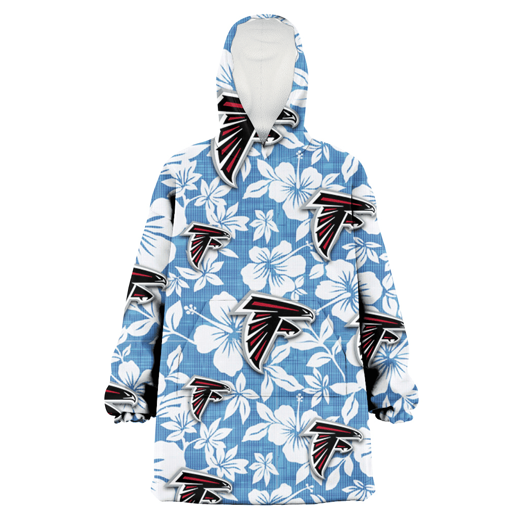Atlanta Falcons White Hibiscus Light Blue Texture Background 3D Printed Hoodie Blanket Snug Hoodie