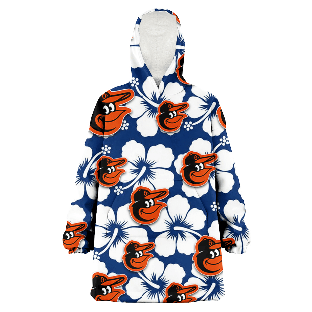 Baltimore Orioles Modern White Hibiscus Navy Background 3D Printed Hoodie Blanket Snug Hoodie