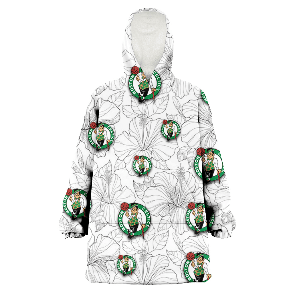 Boston Celtics Sketch Hibiscus White Background 3D Printed Hoodie Blanket Snug Hoodie