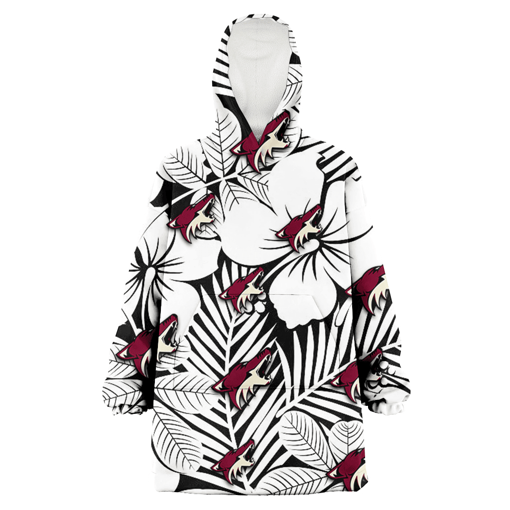 Arizona Coyotes White Big Hibiscus Black Background 3D Printed Hoodie Blanket Snug Hoodie