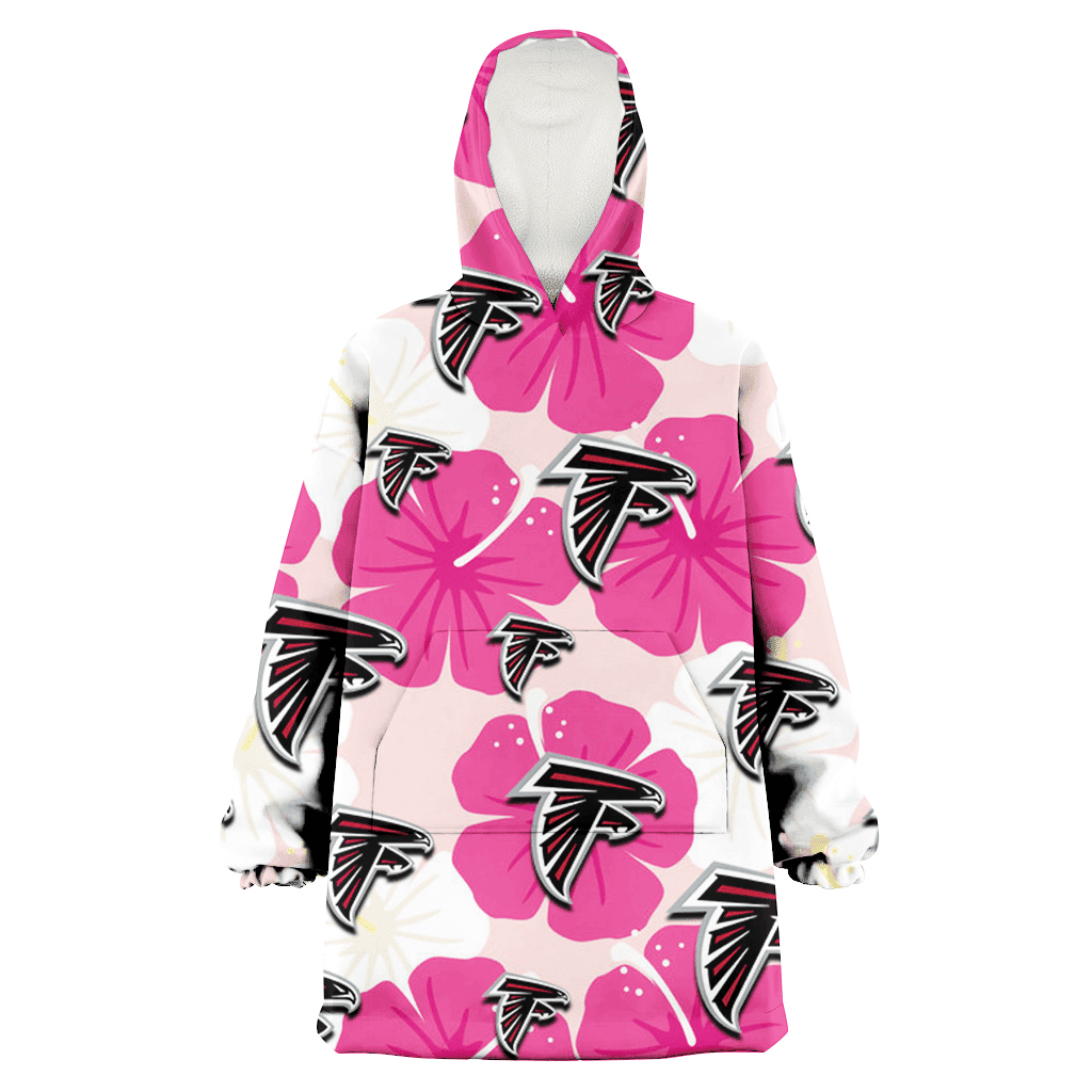 Atlanta Falcons Pink White Hibiscus Misty Rose Background 3D Printed Hoodie Blanket Snug Hoodie