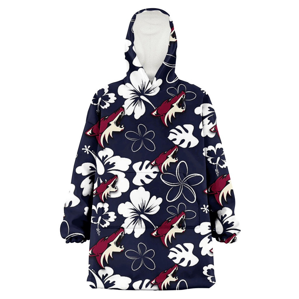 Arizona Coyotes White Hibiscus Sketch Porcelain Flower Navy Background 3D Printed Hoodie Blanket Snug Hoodie