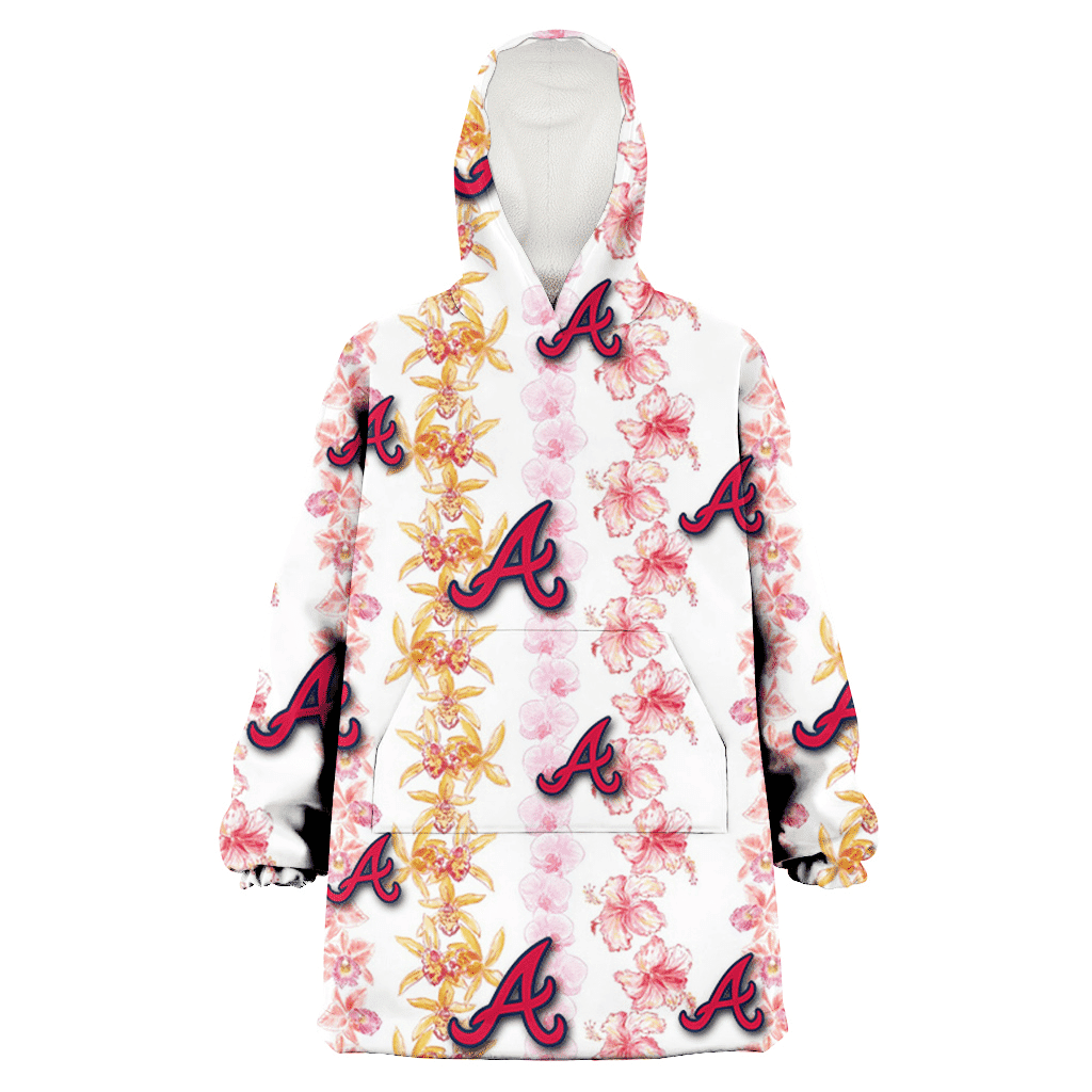 Atlanta Braves Pink Hibiscus Yellow Pink Orchid White Background 3D Printed Hoodie Blanket Snug Hoodie