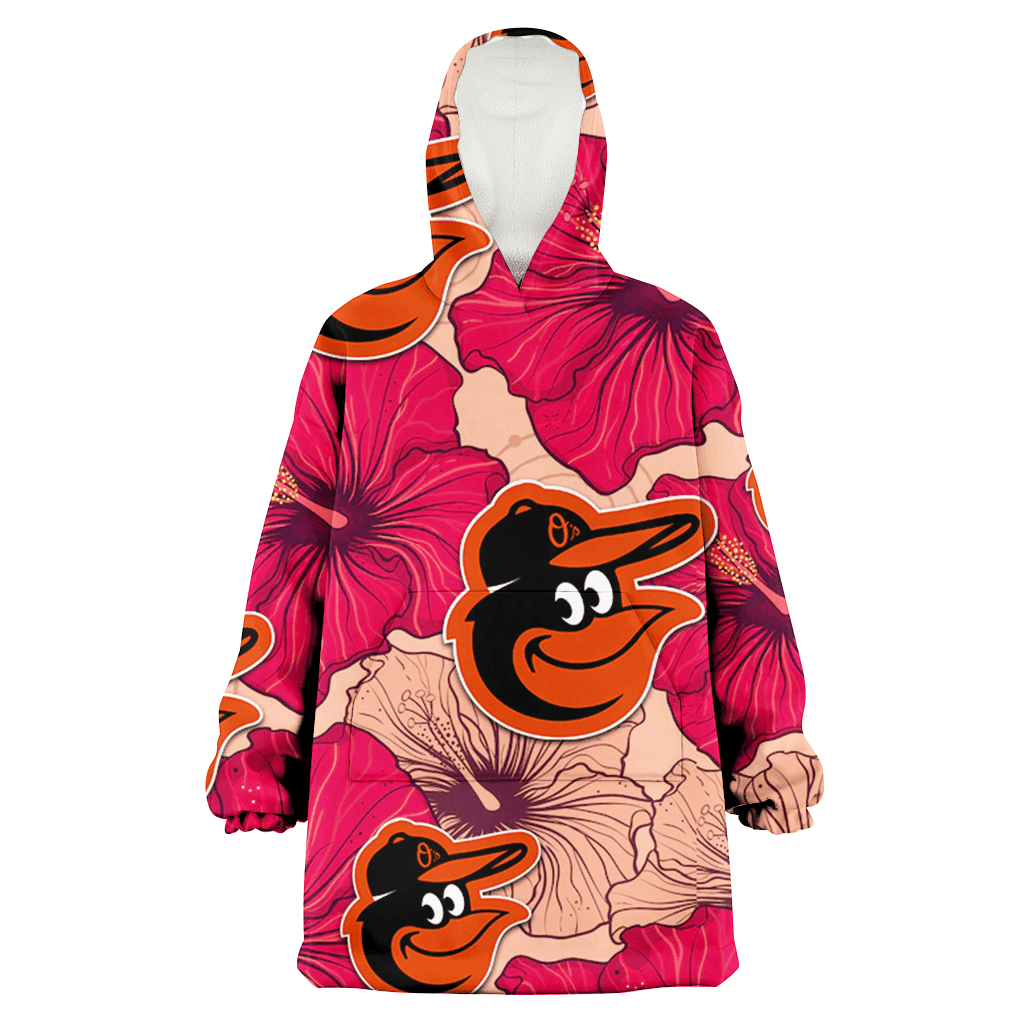 Baltimore Orioles Red Beige Hibiscus Beige Background 3D Printed Hoodie Blanket Snug Hoodie