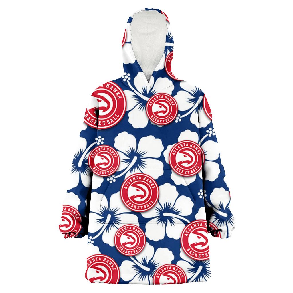 Atlanta Hawks Modern White Hibiscus Navy Background 3D Printed Hoodie Blanket Snug Hoodie