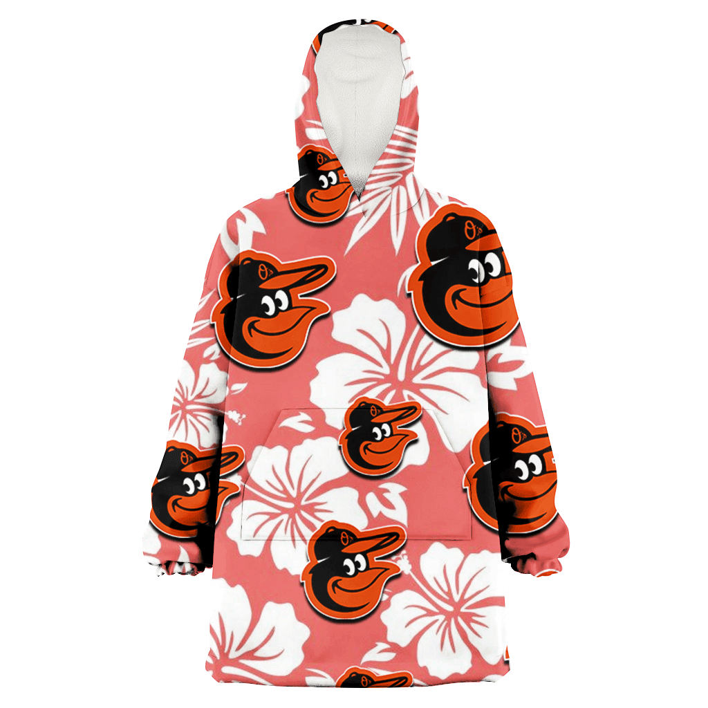 Baltimore Orioles White Hibiscus Salmon Background 3D Printed Hoodie Blanket Snug Hoodie