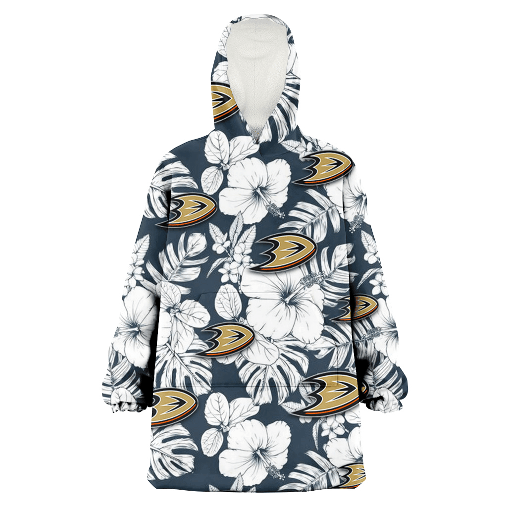 Anaheim Ducks Sketch Hibiscus Leaf Dark Gray Background 3D Printed Hoodie Blanket Snug Hoodie