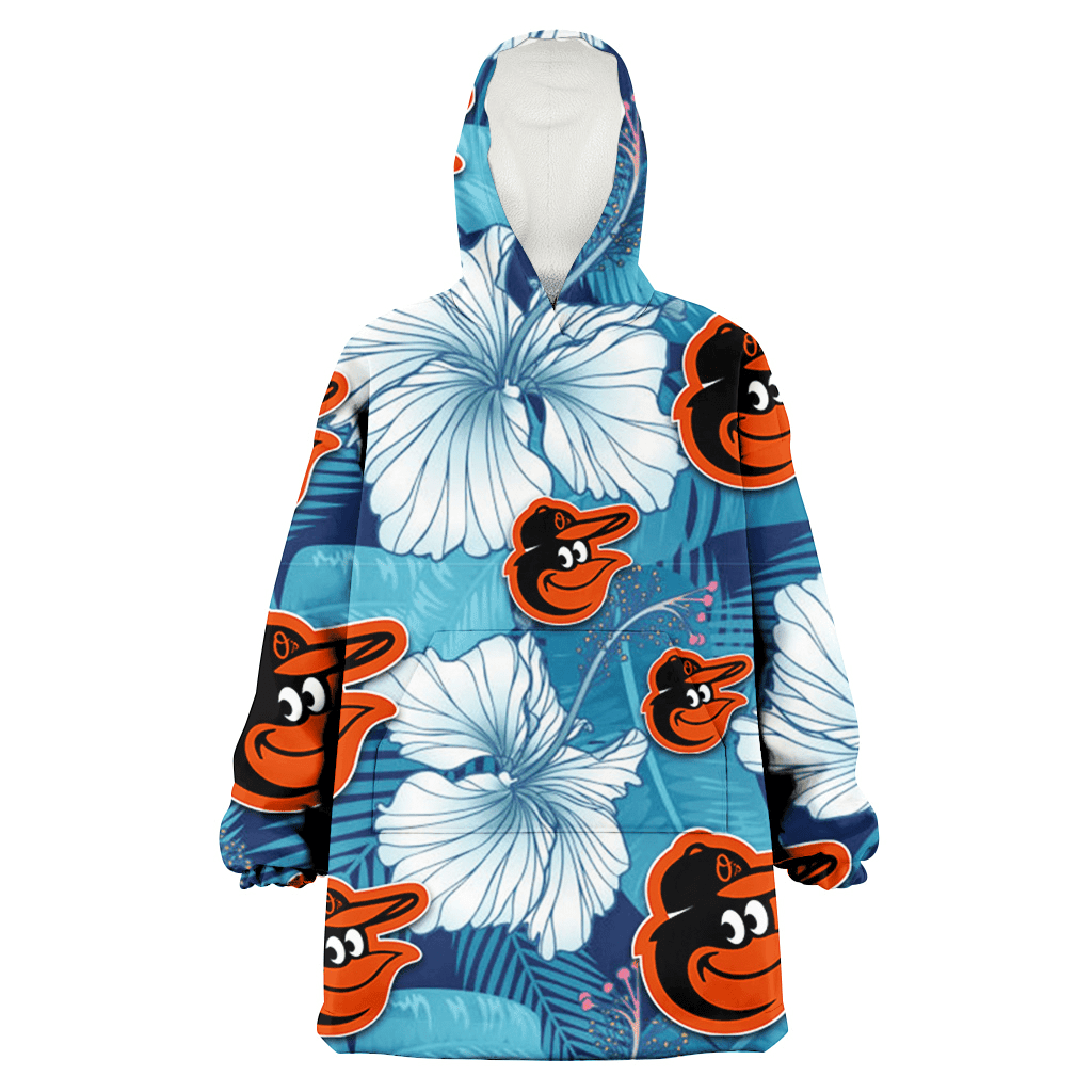 Baltimore Orioles White Hibiscus Turquoise Banana Leaf Navy Background 3D Printed Hoodie Blanket Snug Hoodie