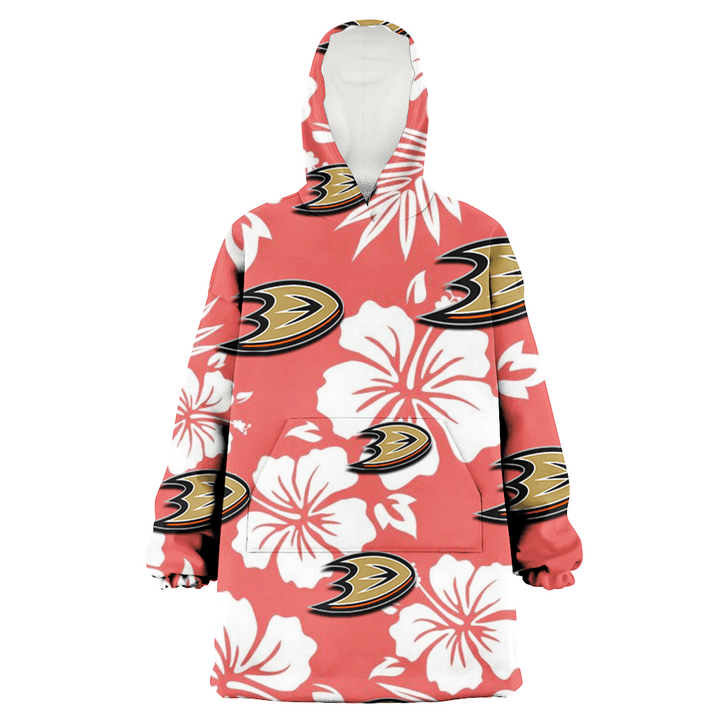 Anaheim Ducks White Hibiscus Salmon Background 3D Printed Hoodie Blanket Snug Hoodie