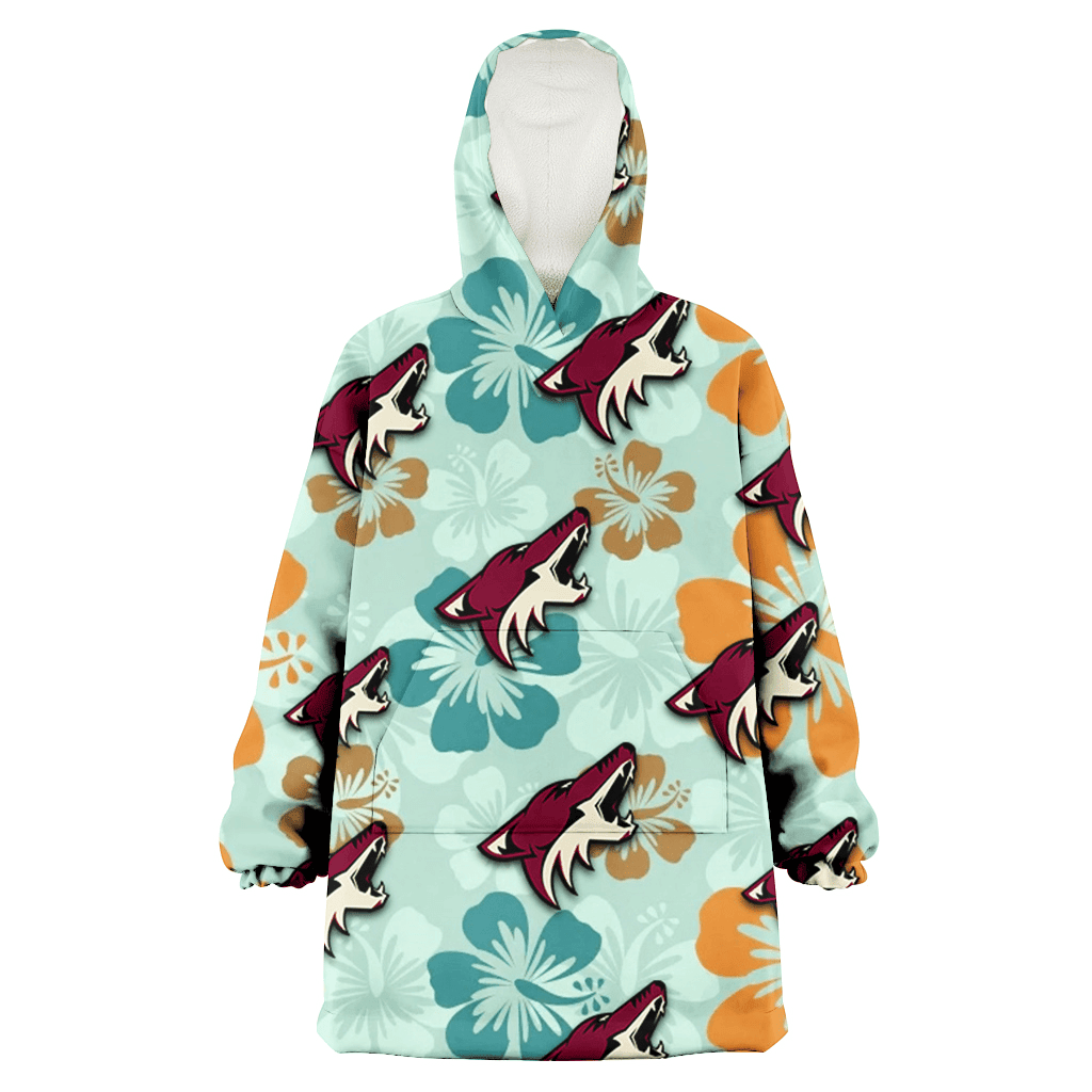 Arizona Coyotes Orange Green Hibiscus Pale Green Background 3D Printed Hoodie Blanket Snug Hoodie