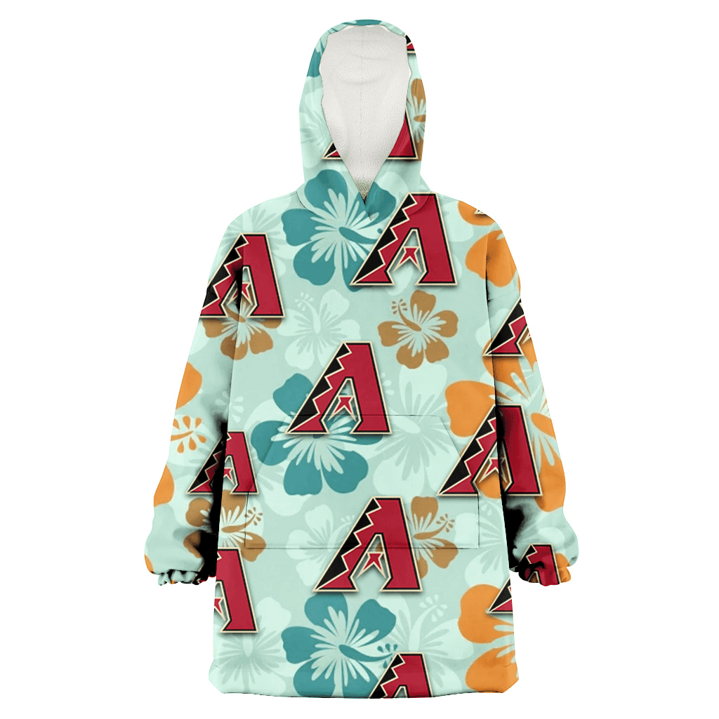 Arizona Diamondbacks Orange Green Hibiscus Pale Green Background 3D Printed Hoodie Blanket Snug Hoodie