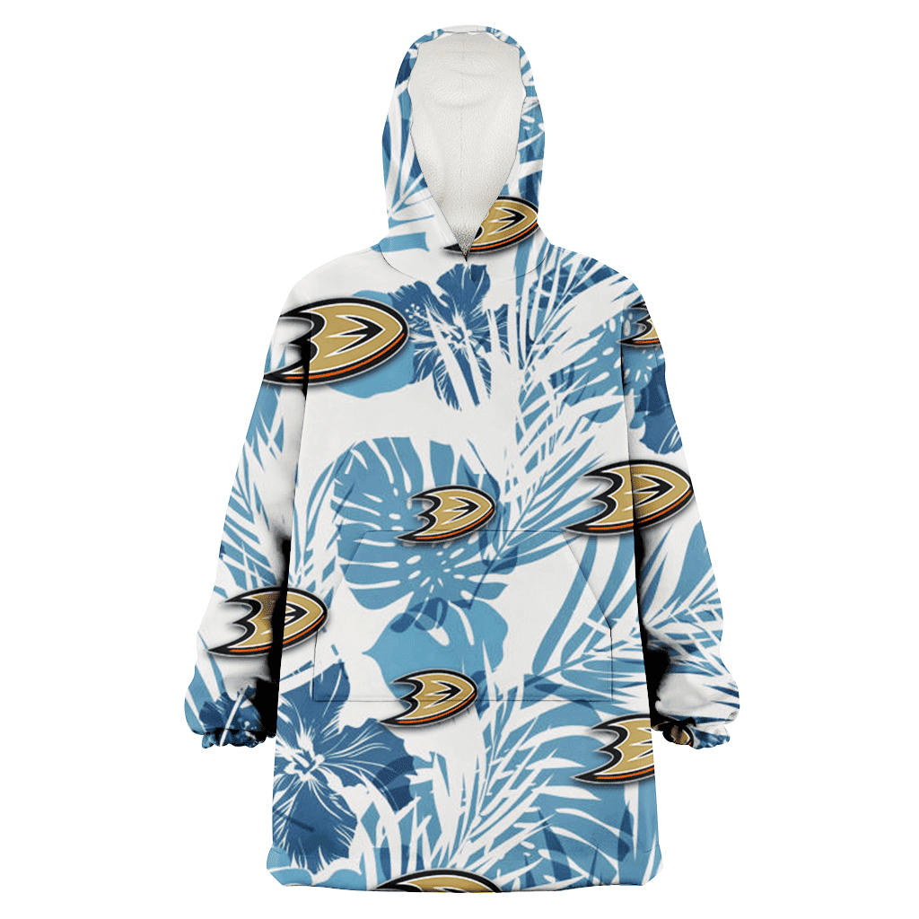 Anaheim Ducks Hibiscus Balm Leaves Blue And White Background 3D Printed Hoodie Blanket Snug Hoodie