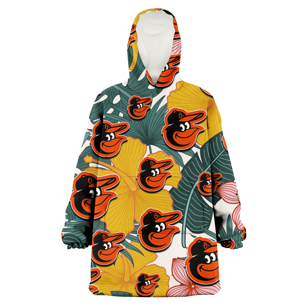 Baltimore Orioles Yellow Hibiscus Green Banana Leaf Pink Porcelain Flower 3D Printed Hoodie Blanket Snug Hoodie