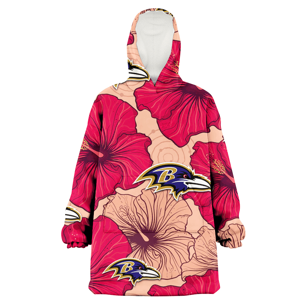 Baltimore Ravens Red Beige Hibiscus Beige Background 3D Printed Hoodie Blanket Snug Hoodie