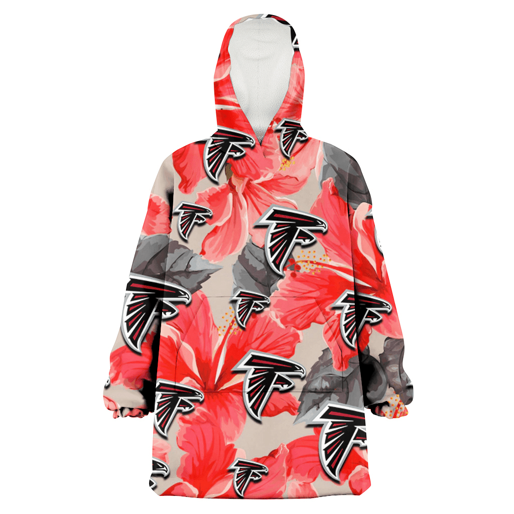 Atlanta Falcons Red Hibiscus Gray Leaf Gainsboro Background 3D Printed Hoodie Blanket Snug Hoodie