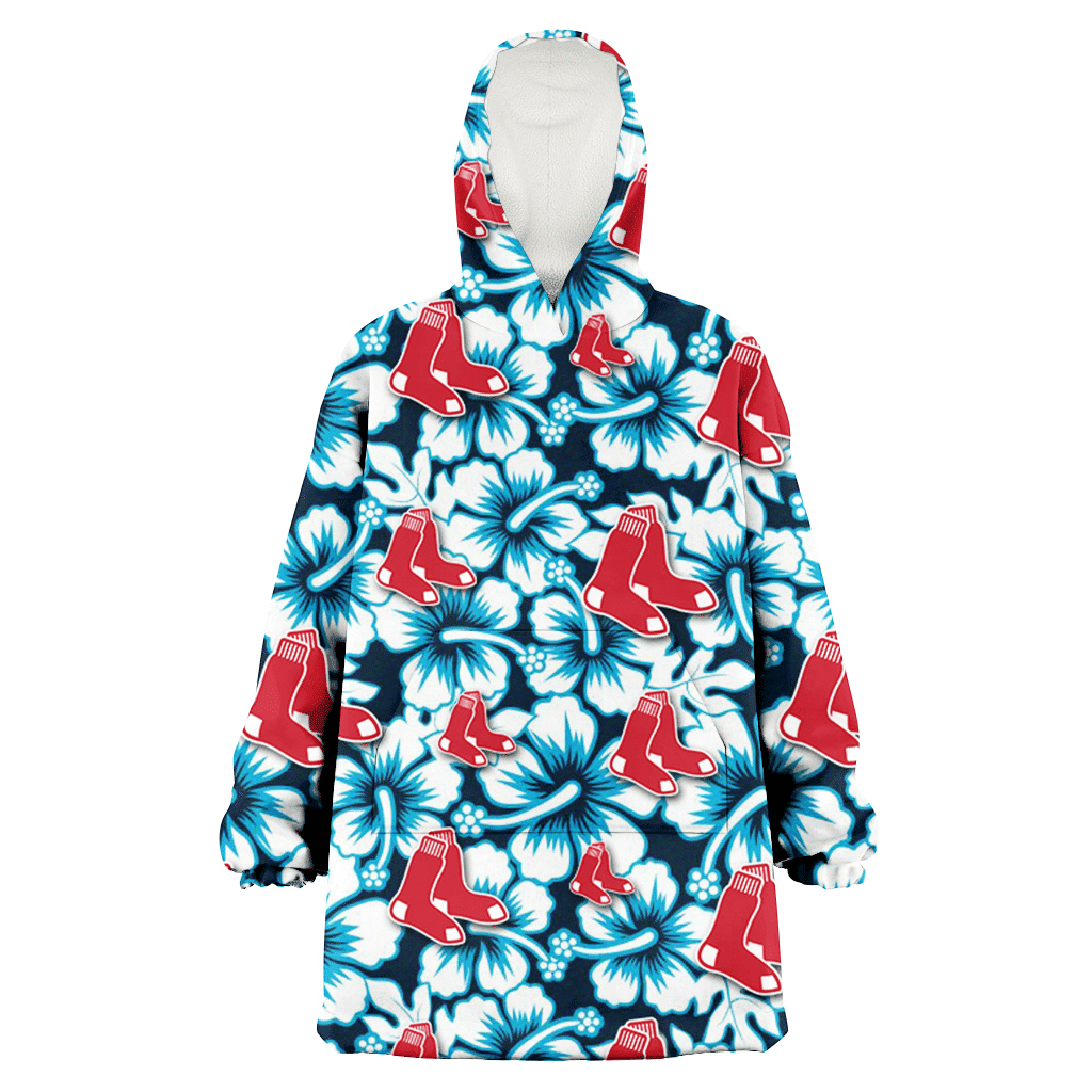 Boston Red Sox Blue Line White Hibiscus Black Background 3D Printed Hoodie Blanket Snug Hoodie