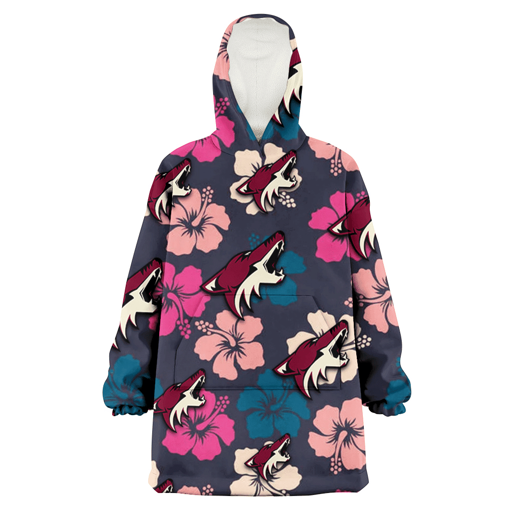 Arizona Coyotes Colorful Hibiscus Black Background 3D Printed Hoodie Blanket Snug Hoodie