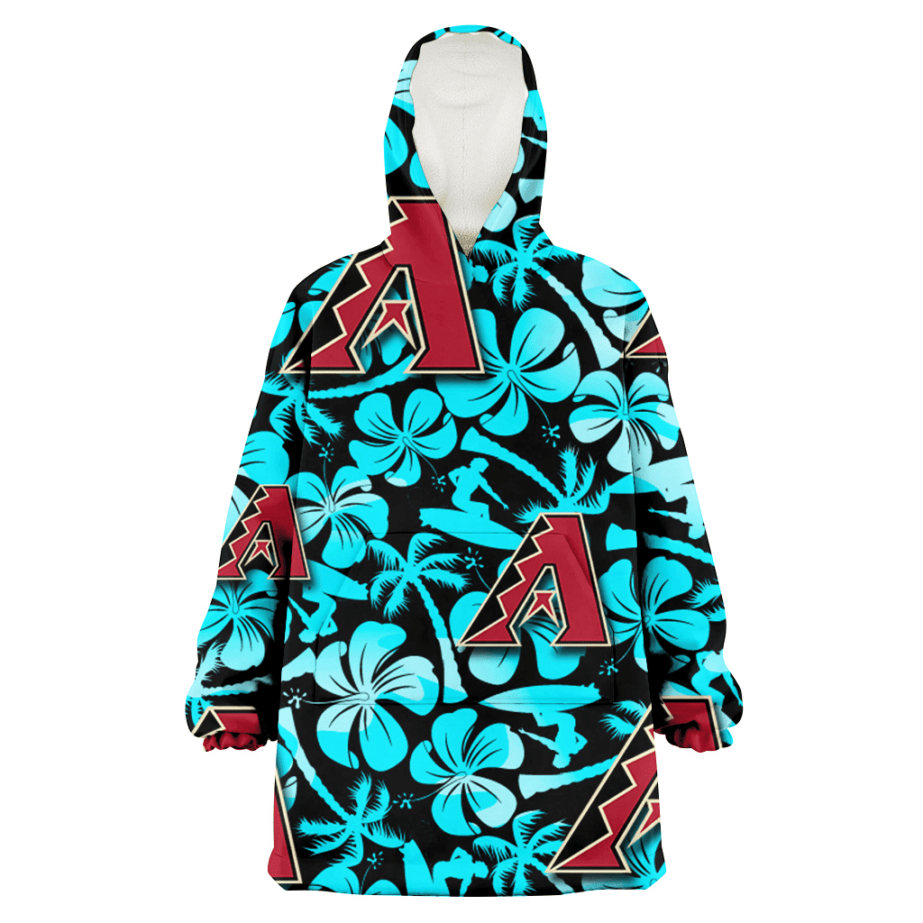 Arizona Diamondbacks Blue Hibiscus Blue Coconut Tree Black Background 3D Printed Hoodie Blanket Snug Hoodie