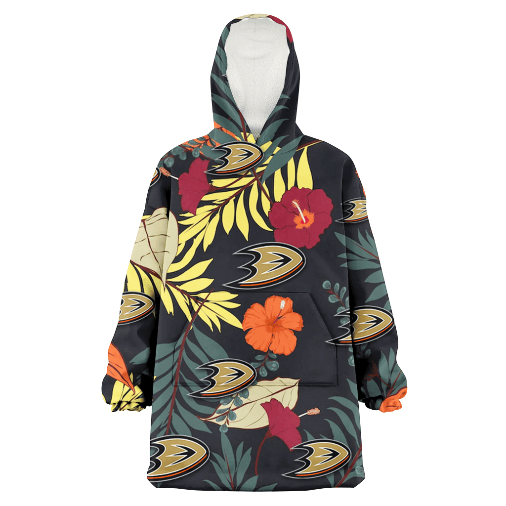 Anaheim Ducks Red And Orange Hibiscus Black Background 3D Printed Hoodie Blanket Snug Hoodie