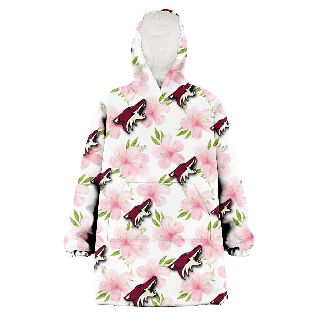 Arizona Coyotes Light Pink Hibiscus White Background 3D Printed Hoodie Blanket Snug Hoodie