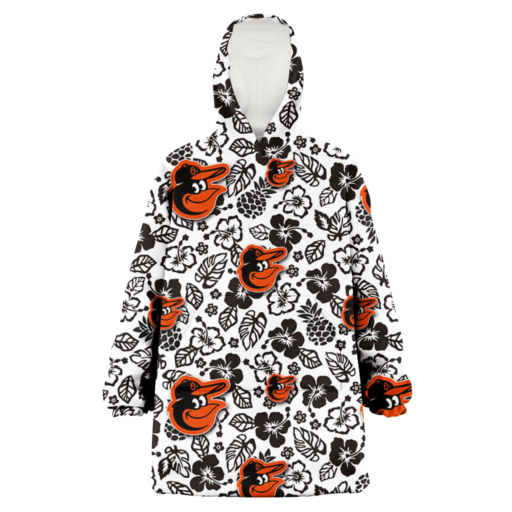Baltimore Orioles Black And White Hibiscus Leaf White Background 3D Printed Hoodie Blanket Snug Hoodie