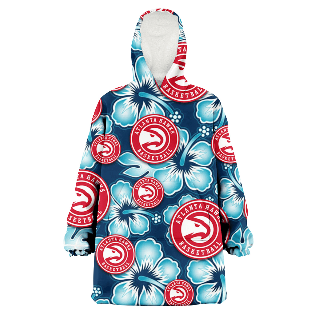 Atlanta Hawks Dark Turquoise Hibiscus Navy Background 3D Printed Hoodie Blanket Snug Hoodie
