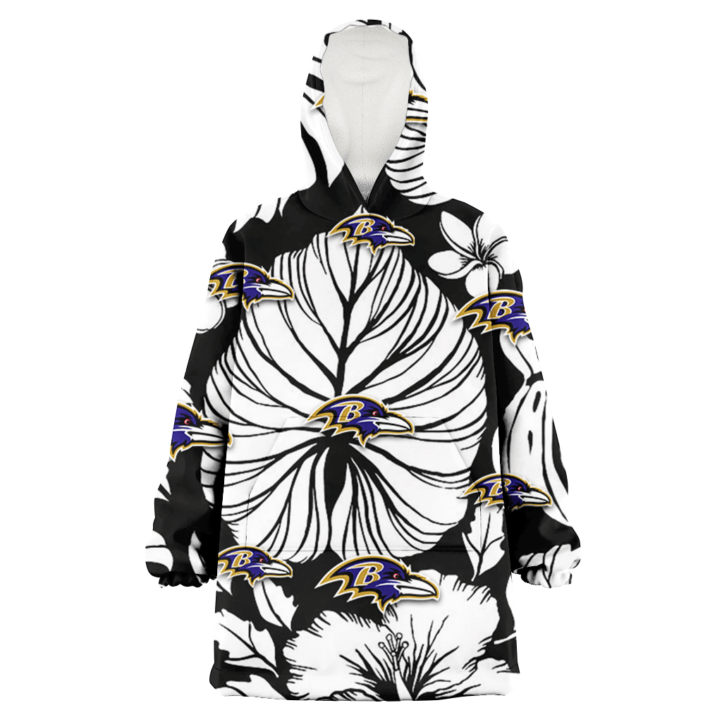Baltimore Ravens White Hibiscus Porcelain Flower Palm Leaf Black 3D Printed Hoodie Blanket Snug Hoodie