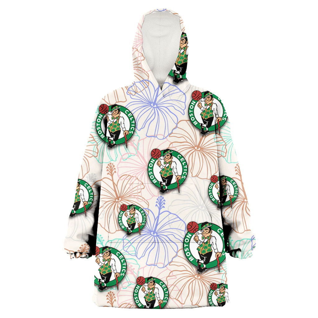Boston Celtics Sketch Pastel Hibiscus Beige Background 3D Printed Hoodie Blanket Snug Hoodie