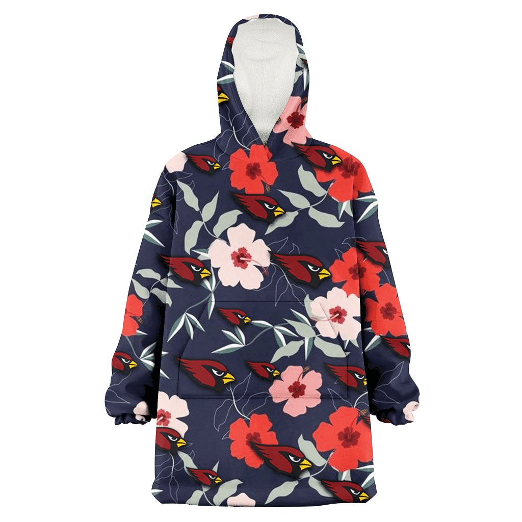 Arizona Cardinals Red Pink White Hibiscus Black Background 3D Printed Hoodie Blanket Snug Hoodie