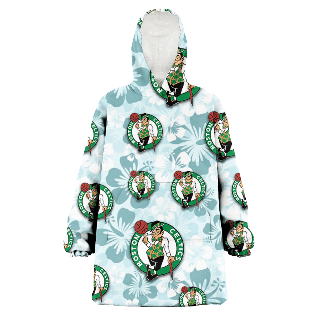 Boston Celtics Pale Turquoise Hibiscus Light Cyan Background 3D Printed Hoodie Blanket Snug Hoodie