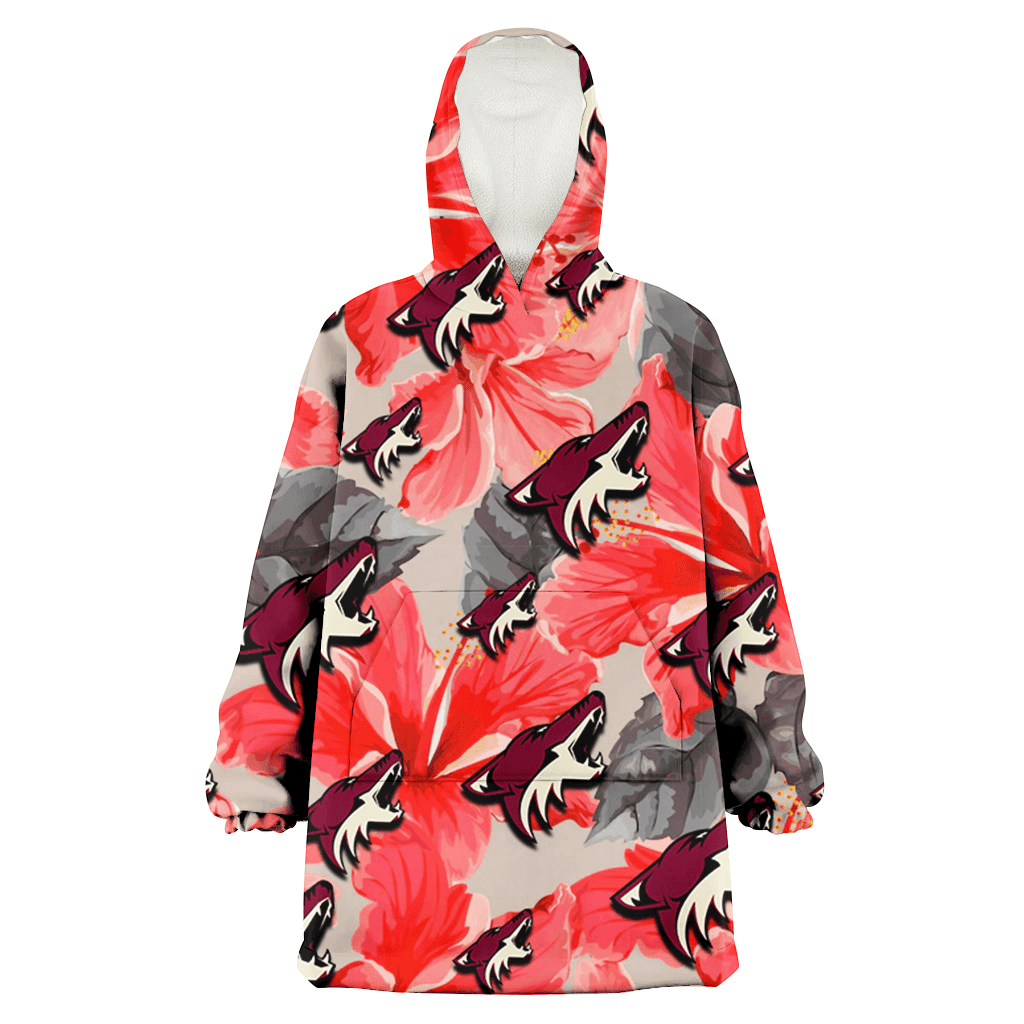 Arizona Coyotes Red Hibiscus Gray Leaf Gainsboro Background 3D Printed Hoodie Blanket Snug Hoodie