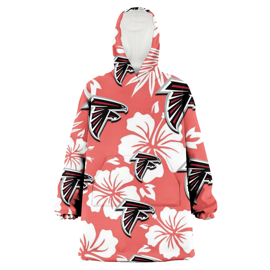 Atlanta Falcons White Hibiscus Salmon Background 3D Printed Hoodie Blanket Snug Hoodie
