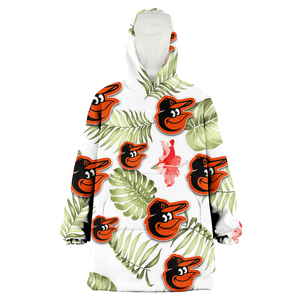 Baltimore Orioles Light Salmon Hibiscus Green Leaf White Background 3D Printed Hoodie Blanket Snug Hoodie