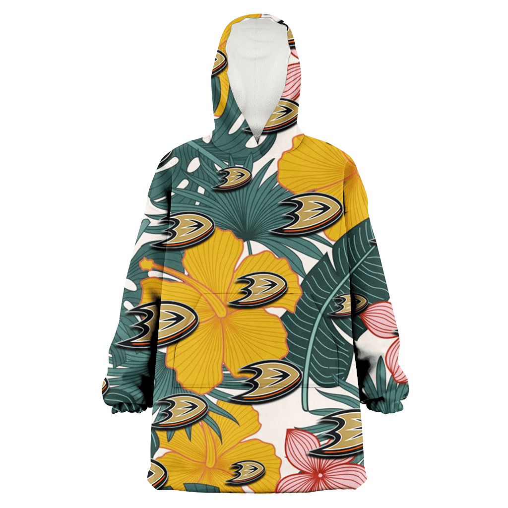 Anaheim Ducks Yellow Hibiscus Green Banana Leaf Pink Porcelain Flower 3D Printed Hoodie Blanket Snug Hoodie