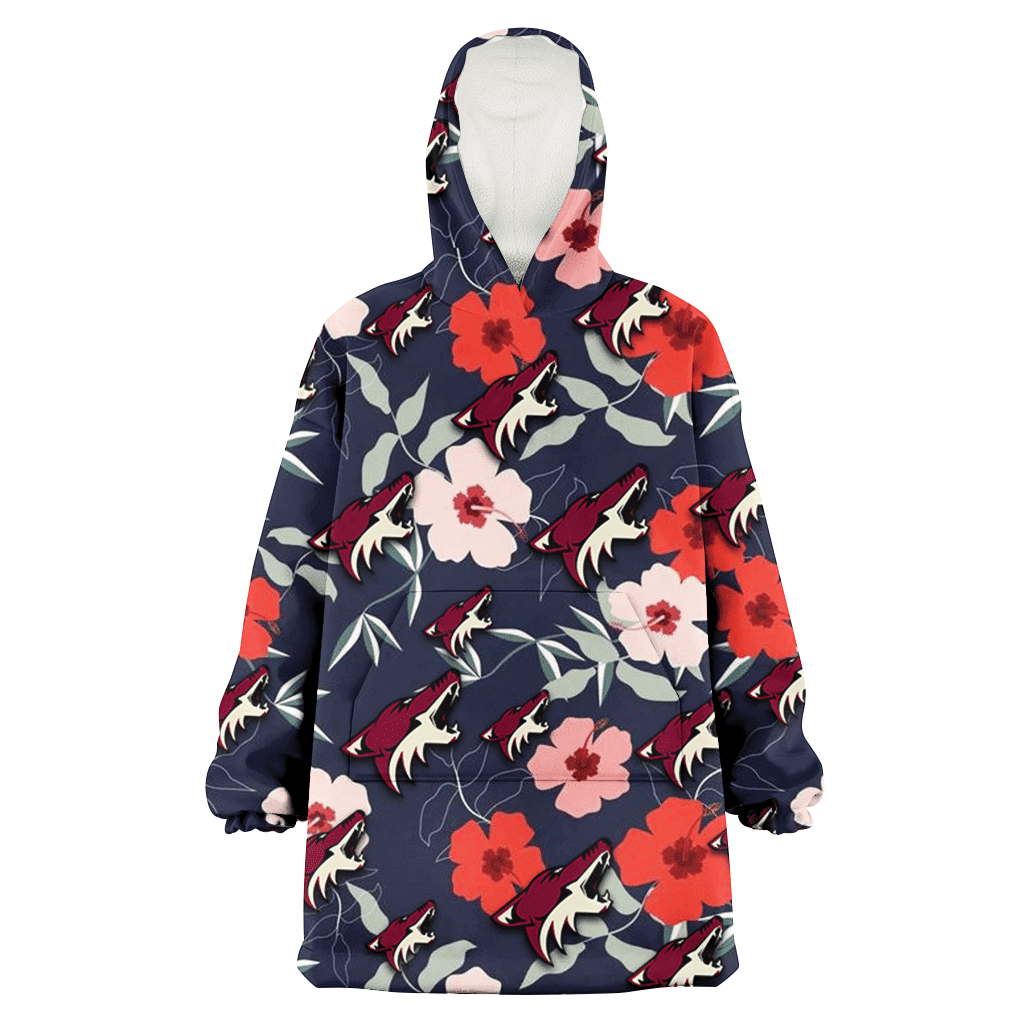 Arizona Coyotes Red Pink White Hibiscus Black Background 3D Printed Hoodie Blanket Snug Hoodie