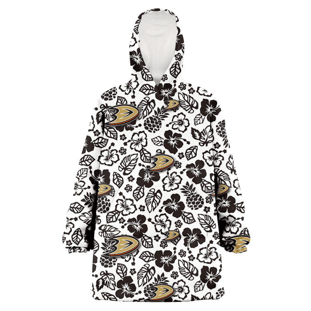 Anaheim Ducks Black And White Hibiscus Leaf White Background 3D Printed Hoodie Blanket Snug Hoodie