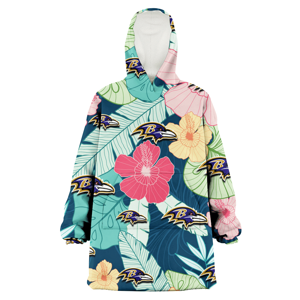 Baltimore Ravens Colorful Sketch Hibiscus Dark Green Background 3D Printed Hoodie Blanket Snug Hoodie