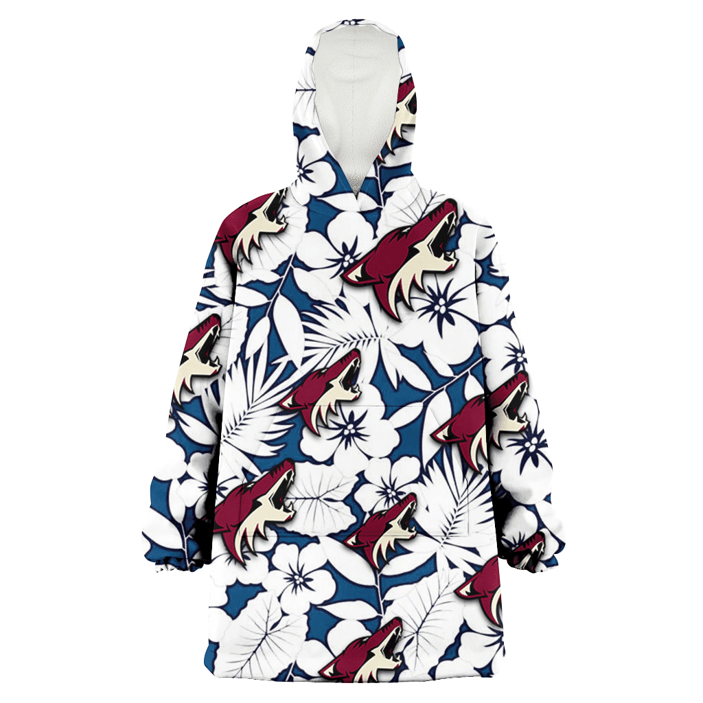 Arizona Coyotes White Hibiscus And Leaves Blue Background 3D Printed Hoodie Blanket Snug Hoodie
