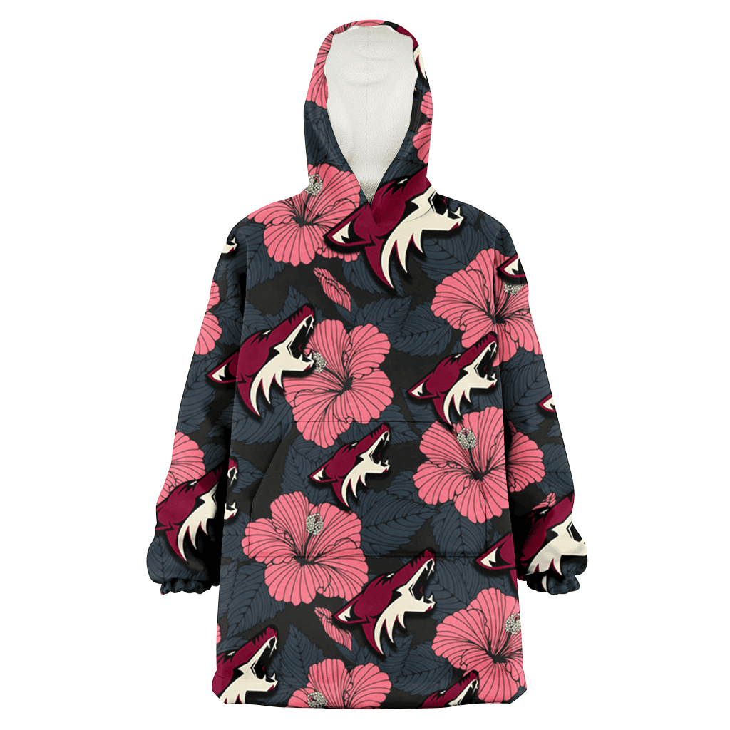 Arizona Coyotes Light Coral Hibiscus Gray Leaf Black Background 3D Printed Hoodie Blanket Snug Hoodie