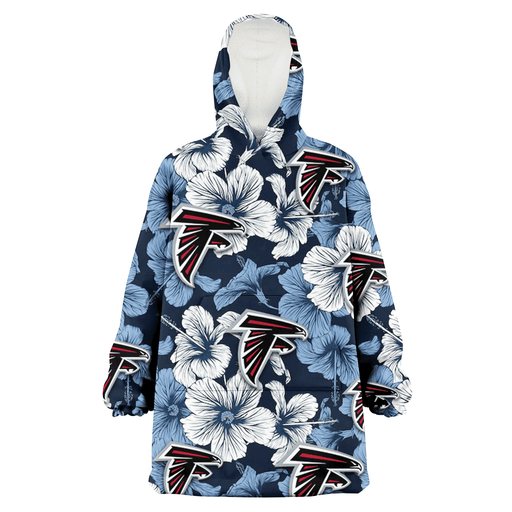 Atlanta Falcons White And Blue Hibiscus Dark Blue Background 3D Printed Hoodie Blanket Snug Hoodie