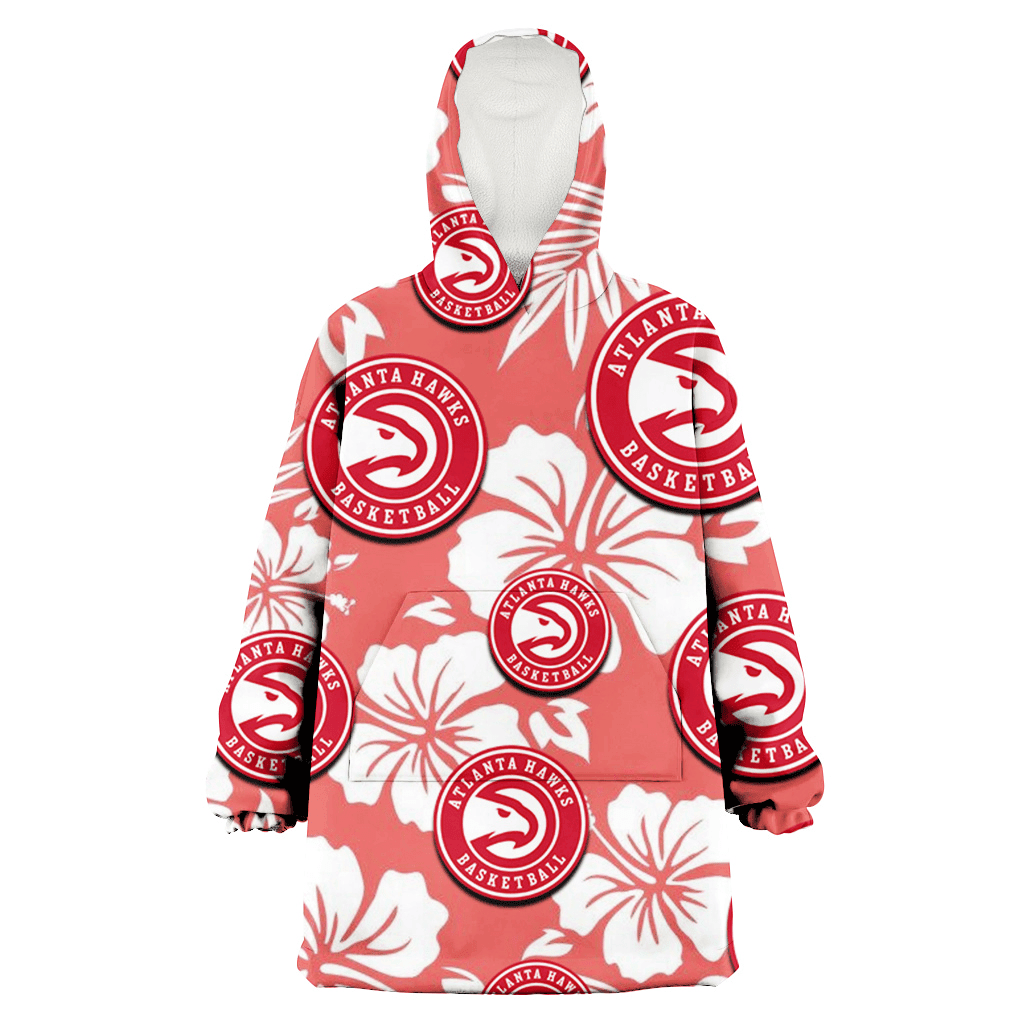 Atlanta Hawks White Hibiscus Salmon Background 3D Printed Hoodie Blanket Snug Hoodie