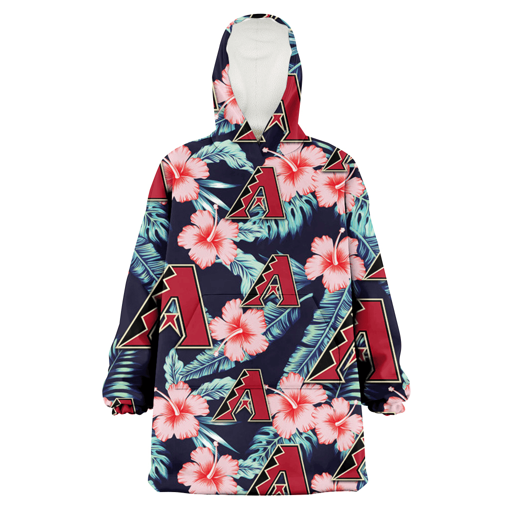 Arizona Diamondbacks Coral Hibiscus Green Banana Leaf Black Background 3D Printed Hoodie Blanket Snug Hoodie