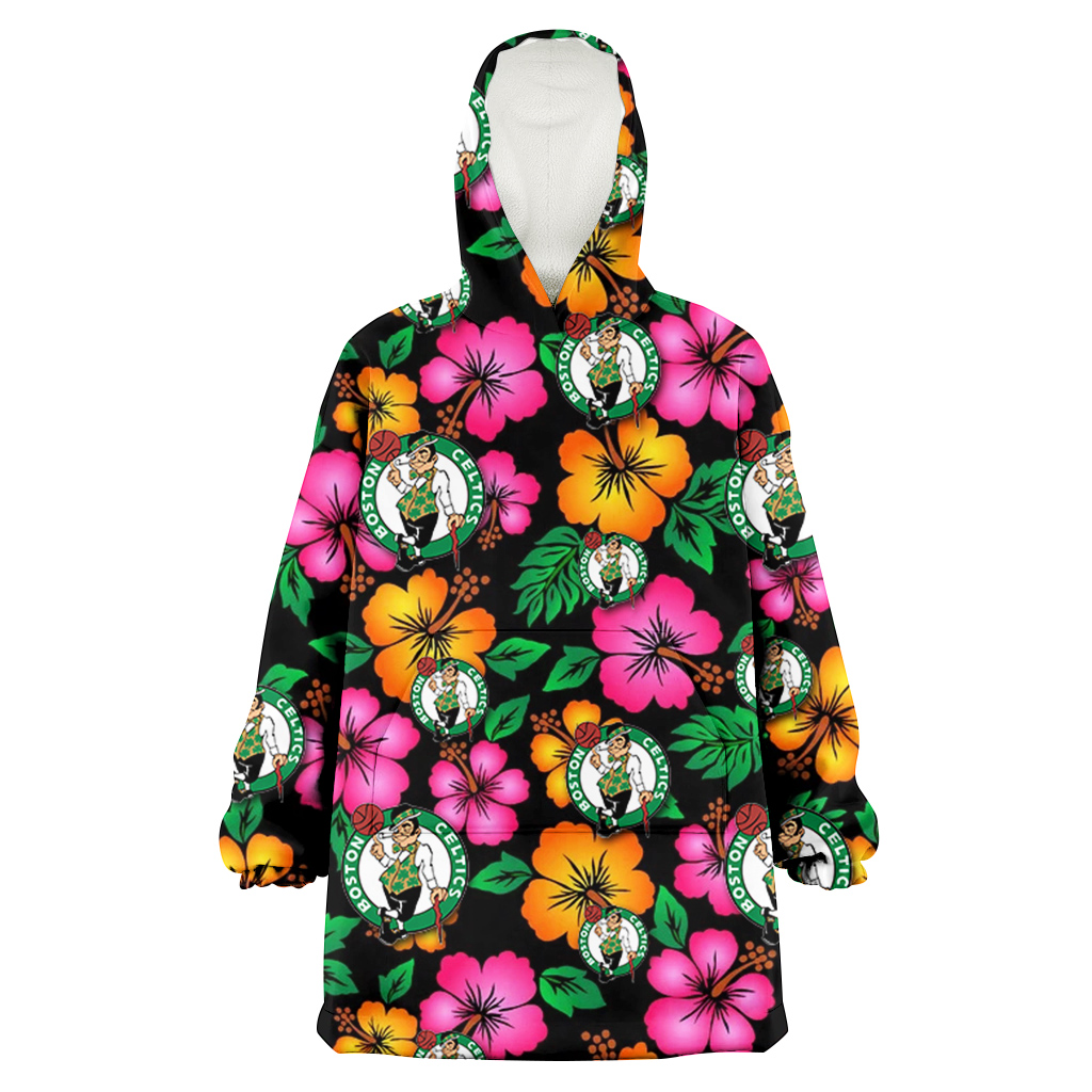 Boston Celtics Pink Orange Black Background 3D Printed Hoodie Blanket Snug Hoodie