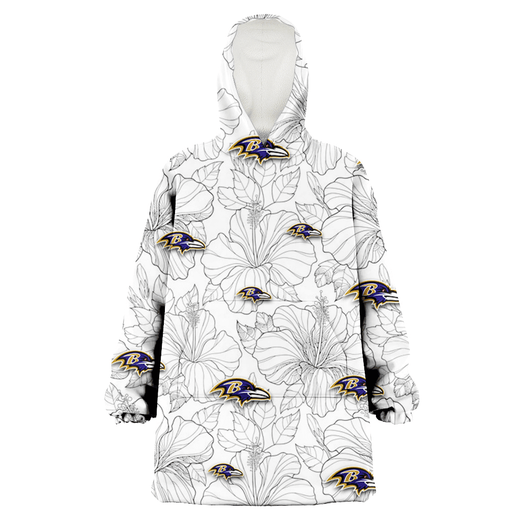 Baltimore Ravens Sketch Hibiscus White Background 3D Printed Hoodie Blanket Snug Hoodie