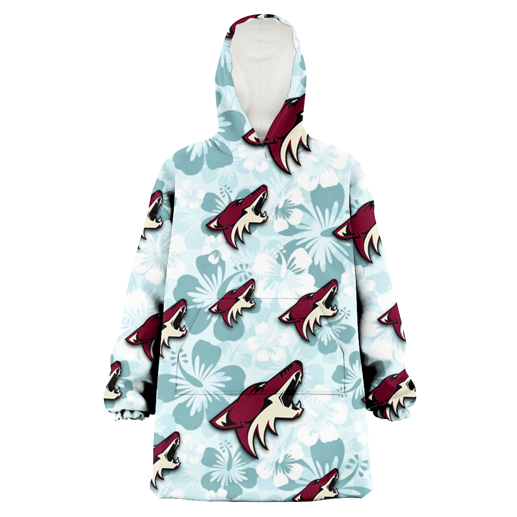 Arizona Coyotes Pale Turquoise Hibiscus Light Cyan Background 3D Printed Hoodie Blanket Snug Hoodie