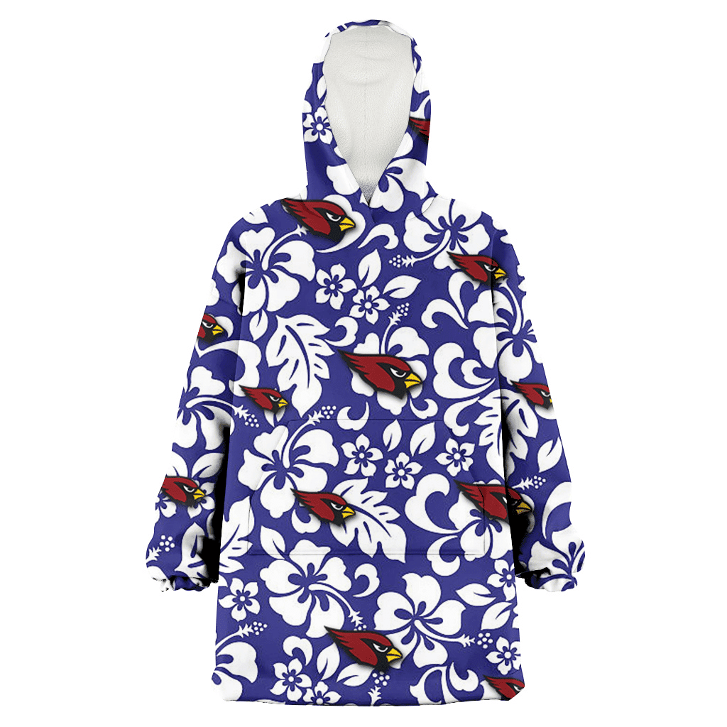 Arizona Cardinals White Hibiscus Pattern Slate Blue Background 3D Printed Hoodie Blanket Snug Hoodie
