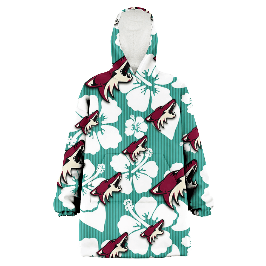 Arizona Coyotes White Hibiscus Turquoise Stripe Background 3D Printed Hoodie Blanket Snug Hoodie