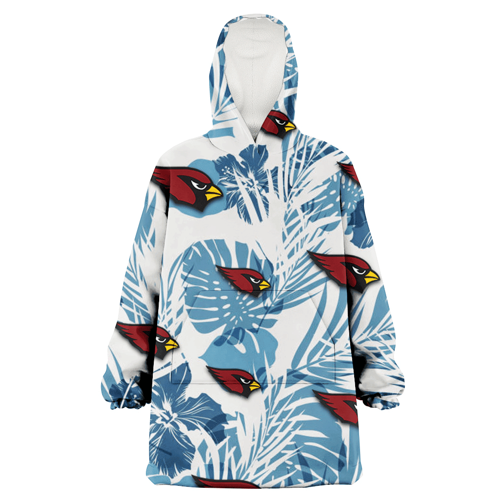 Arizona Cardinals Hibiscus Balm Leaves Blue And White Background 3D Printed Hoodie Blanket Snug Hoodie